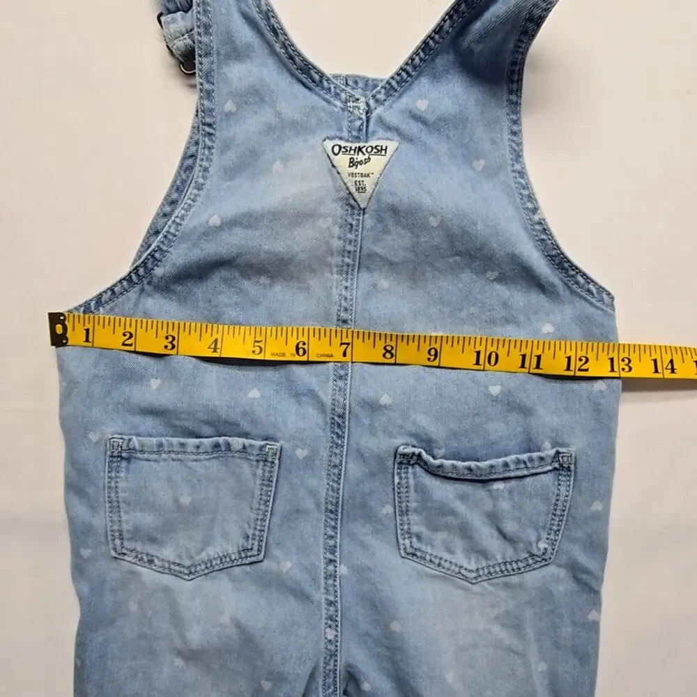 OshKosh B'gosh Heart Print Denim Overalls Light Blue Kids 4T Bibs